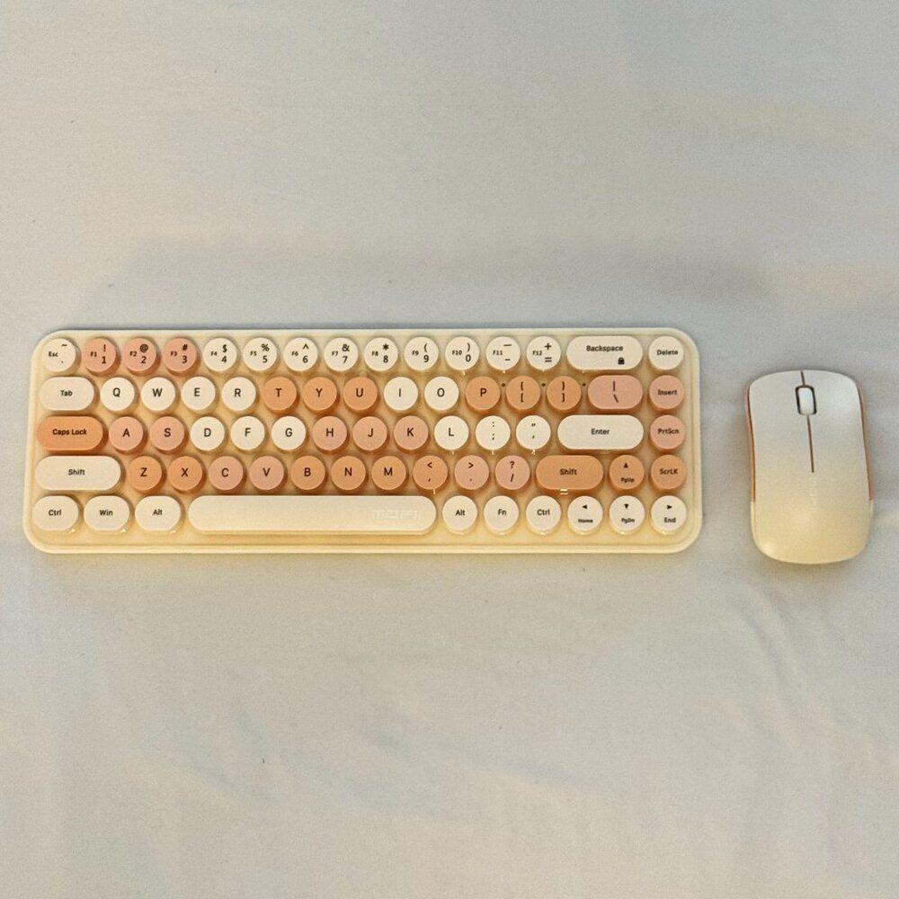 Beige Wireless Typewriter Keyboard and Mouse Set